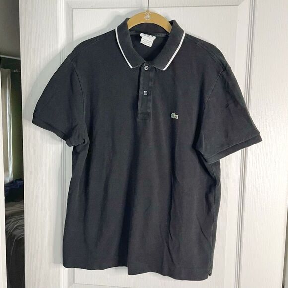 Lacoste Devanlay Button Polo Stripe Collar 100% Cotton Regular Fit Shirt - Picture 9 of 9